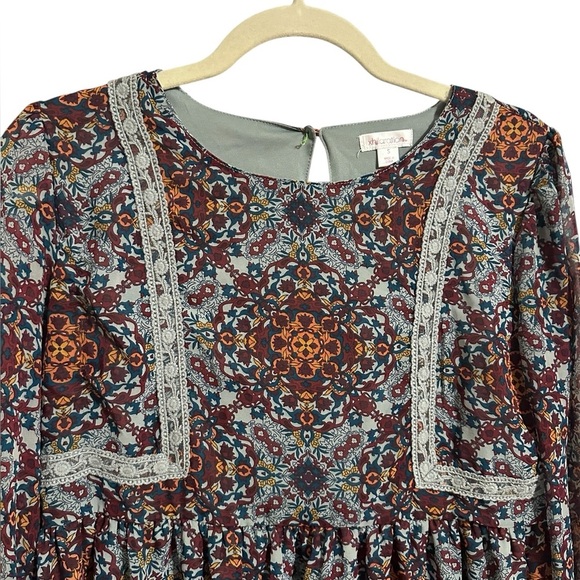 Xhilaration Floral Bohemian Midi Dress Multicolor Cottagecore Babydoll Small - Picture 4 of 9